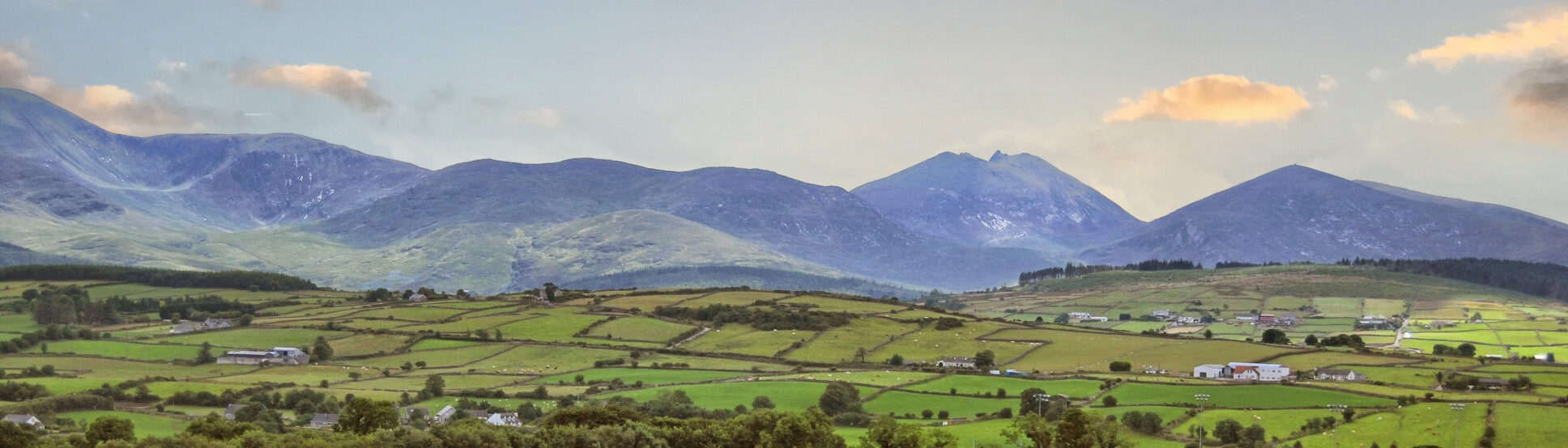 The Mourne Mountains above the fields of County Down